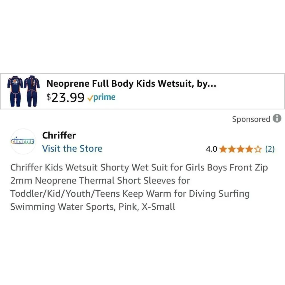 Chriffer Kids Wetsuit Front Zip 2mm Neoprene Thermal Short Sleeves shorts.